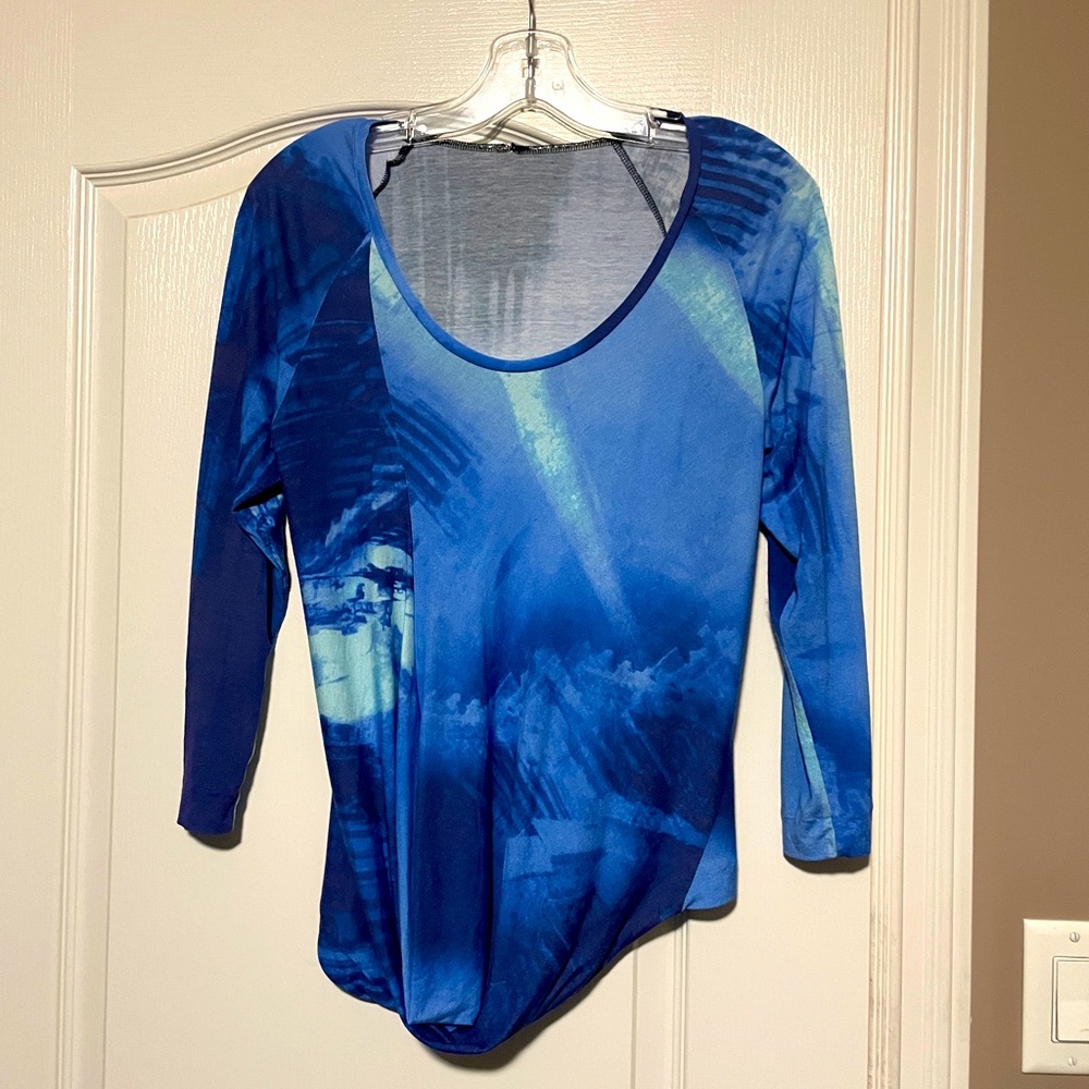Blue Rayon Jersey Top with Asymmetric Front Drape